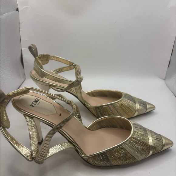 Fendi Colibri Lite 85mm Metallic Slingback Pumps SZ 37.5 - Picture 6 of 7